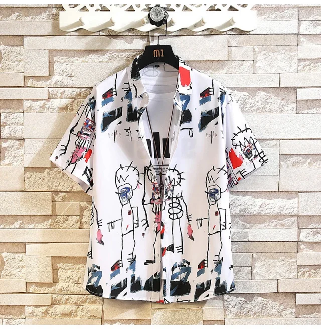 American Men's Loose-Fit Short-Sleeve Floral Shirt Detail