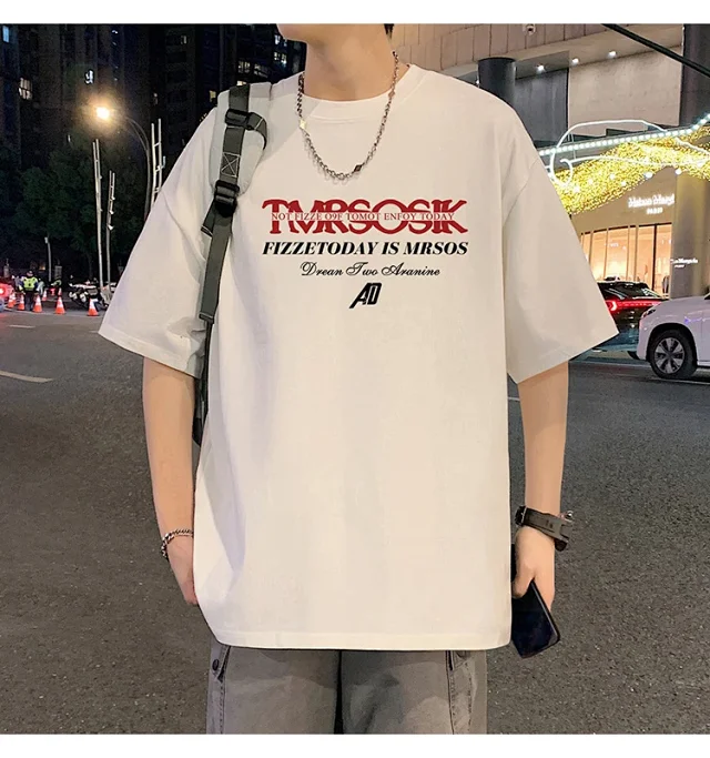Men's Summer New Loose Crew Neck T-shirt Detail
