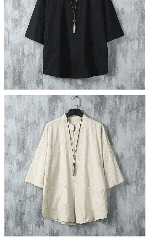 Wind Men's Loose Chinese Short-Sleeve Shirt Detail