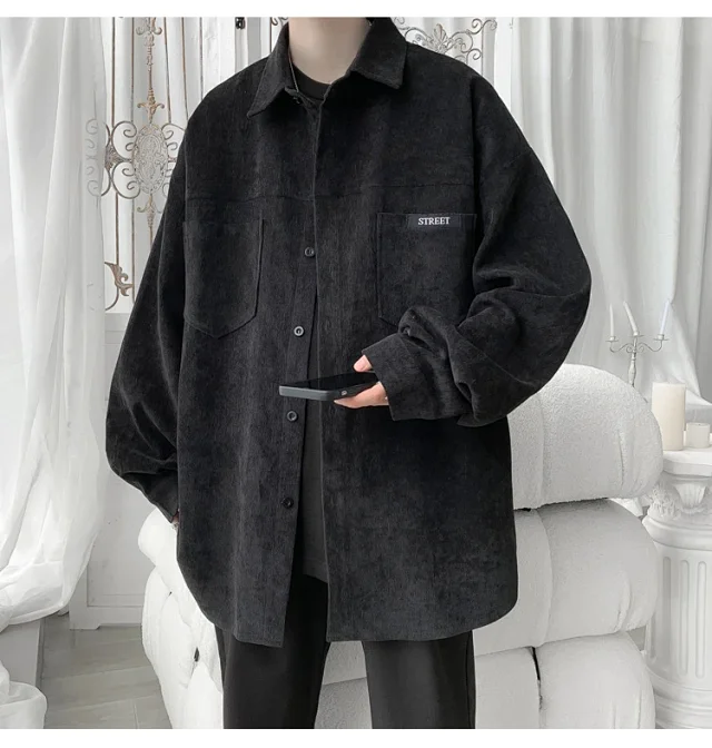 Men's Oversized Washed Corduroy Work Shirt Detail