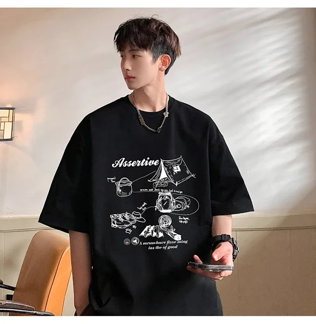 Men's HK Style Oversized Cartoon T-shirt Detail