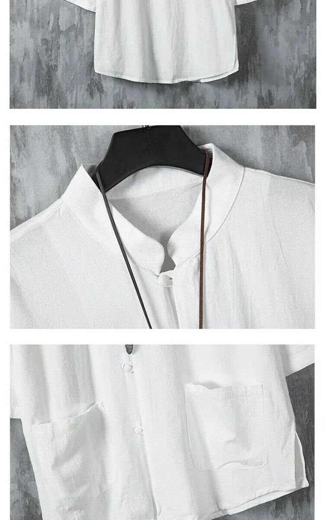 Wind Men's Loose Chinese Short-Sleeve Shirt Detail
