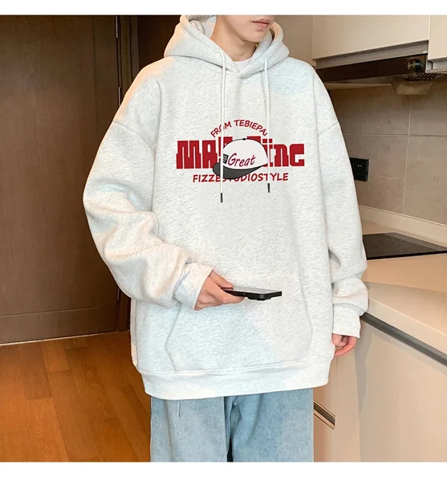 HK Style Men's Oversized Cotton Hoodie Detail