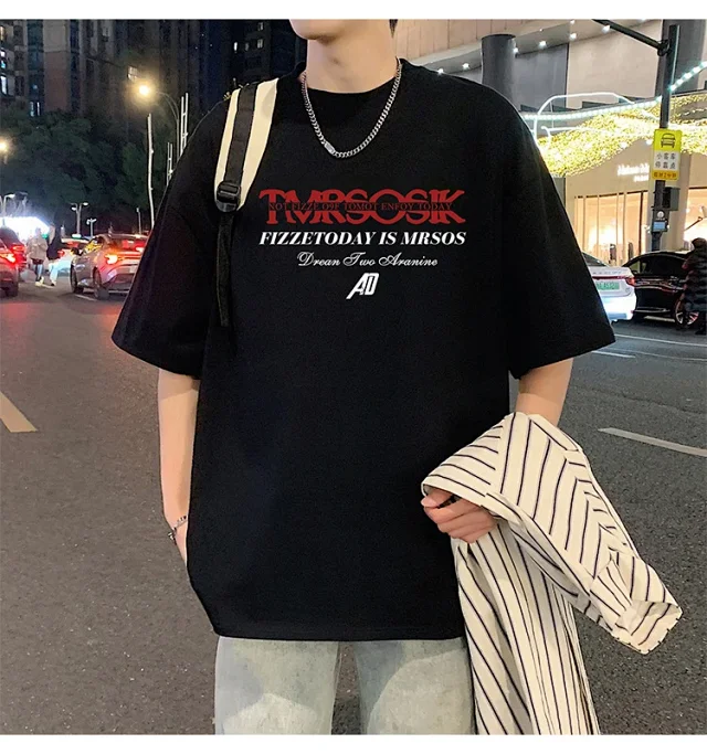 Men's Summer New Loose Crew Neck T-shirt Detail