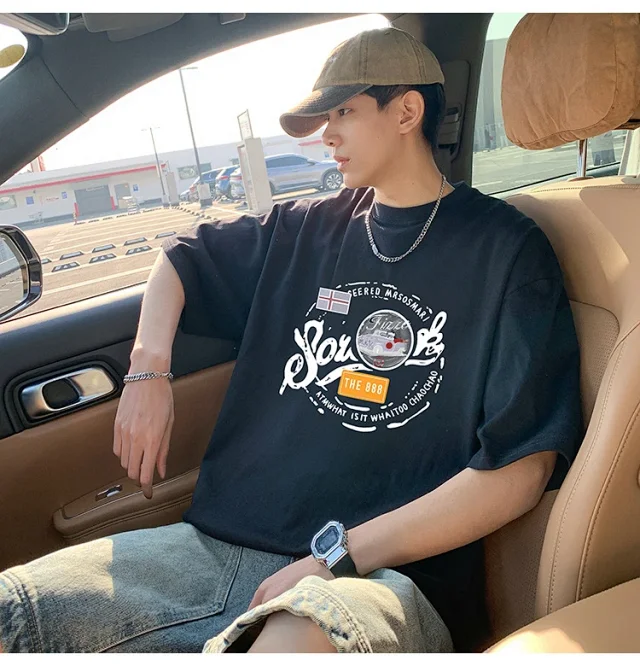 Men's Summer Cotton T-Shirt Loose Fit Detail