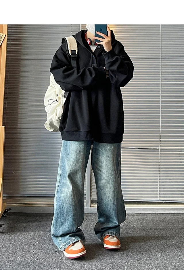 American Hip-Hop Men's Heavyweight Button Hoodie Detail