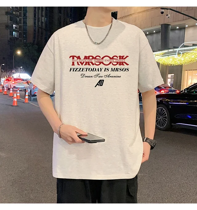 Men's Summer New Loose Crew Neck T-shirt Detail