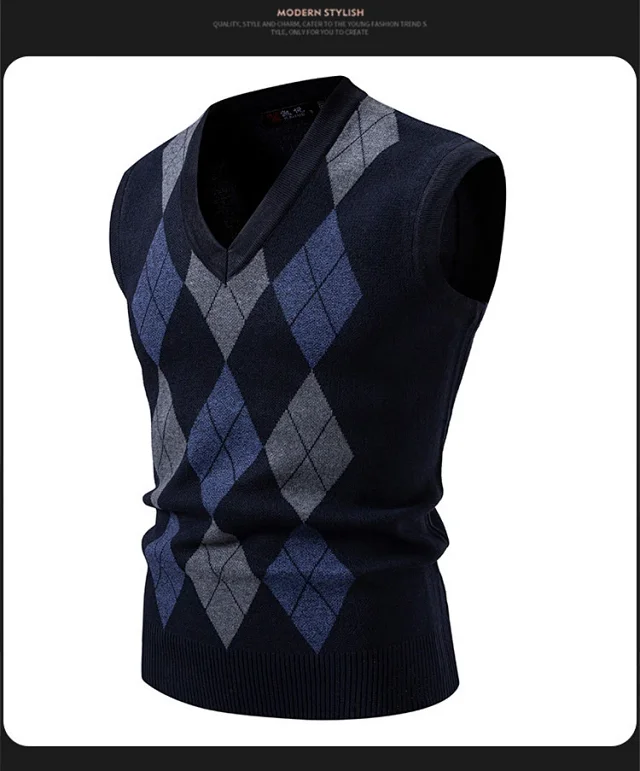 Men's New Diamond Jacquard Knit Vest Detail