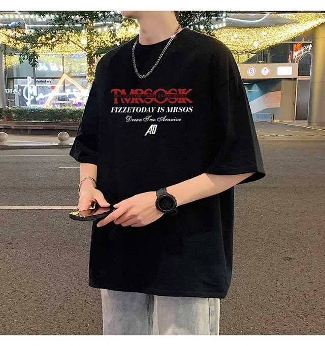 Men's Summer New Loose Crew Neck T-shirt Detail