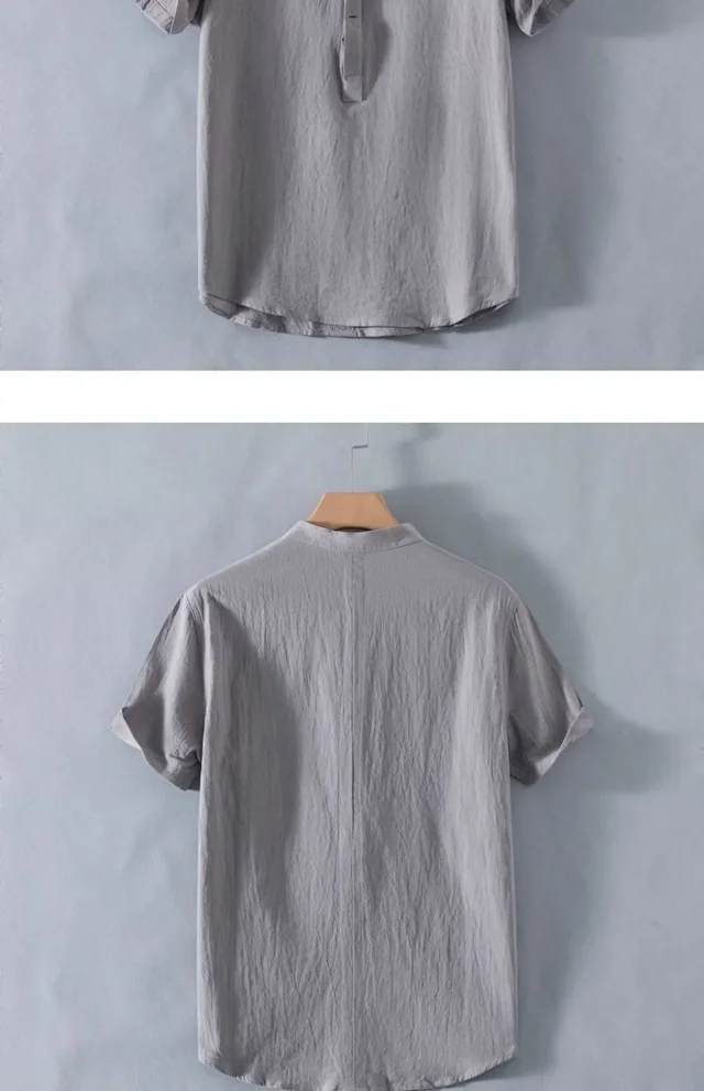 Men's Cotton-Linen Summer Short Sleeve Shirt Detail