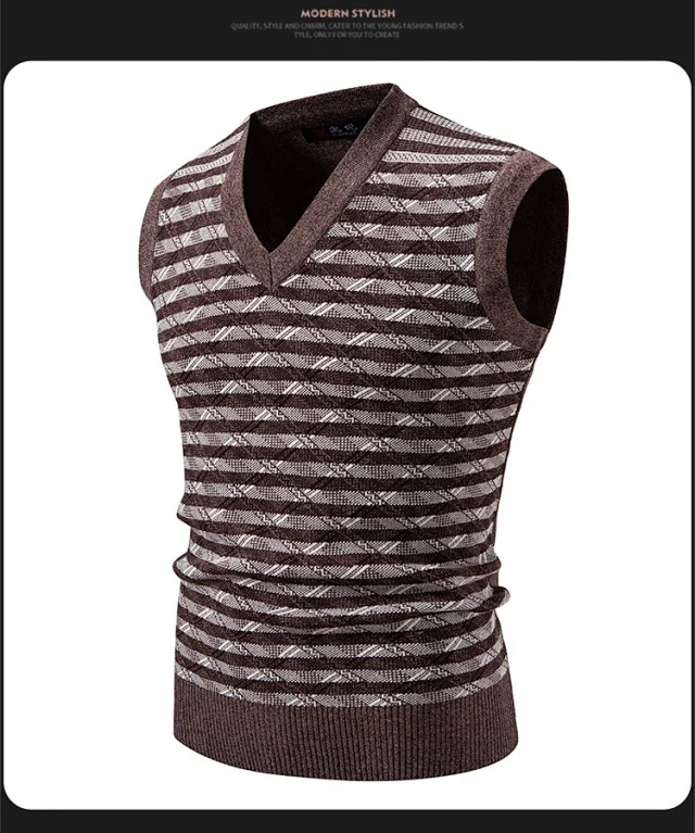 Men's Striped Knit Vest Casual A/W Detail