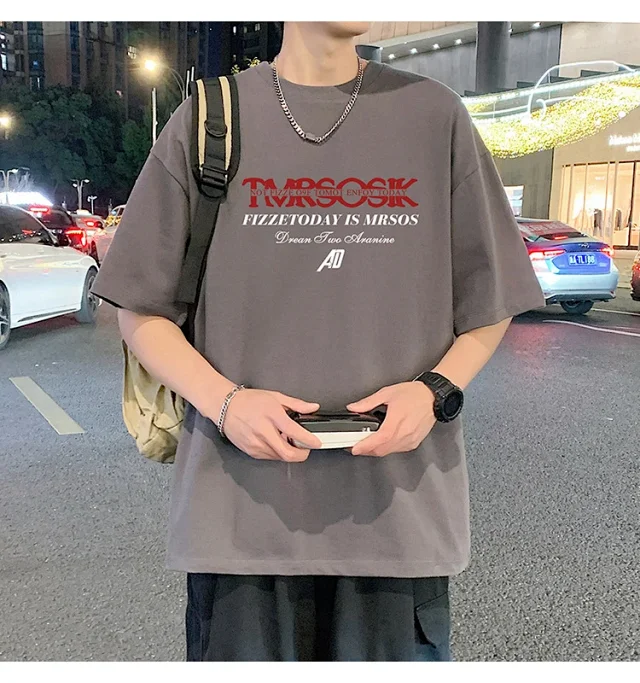 Men's Summer New Loose Crew Neck T-shirt Detail