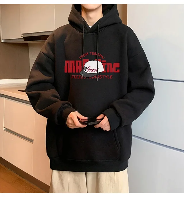 HK Style Men's Oversized Cotton Hoodie Detail
