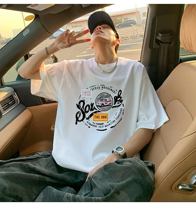 Men's Summer Cotton T-Shirt Loose Fit Detail