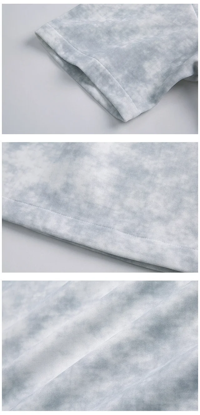 White Tie-Dye Matte Distressed Henley T-Shirt Detail
