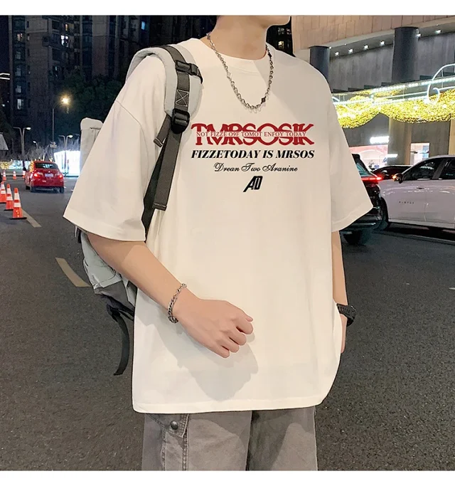 Men's Summer New Loose Crew Neck T-shirt Detail