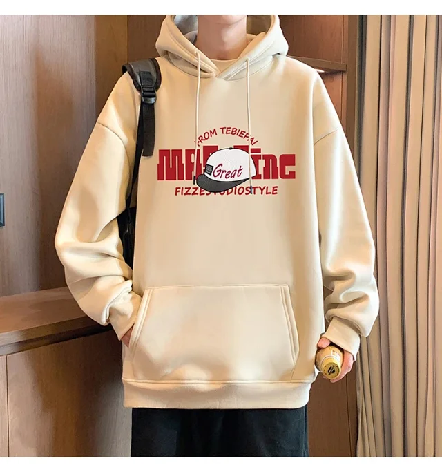 HK Style Men's Oversized Cotton Hoodie Detail