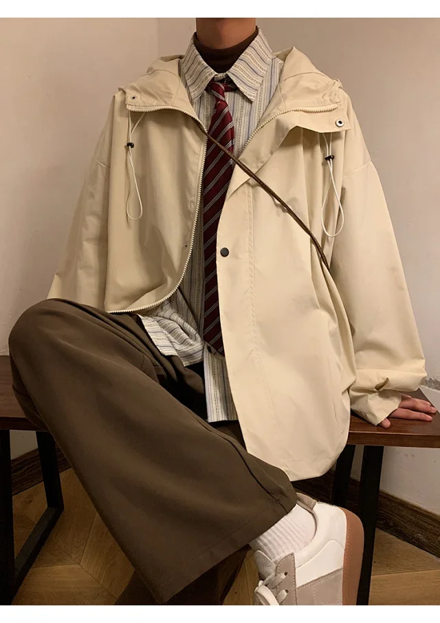 Autumn/Winter Men's HK Loose Casual Hooded Jacket Detail