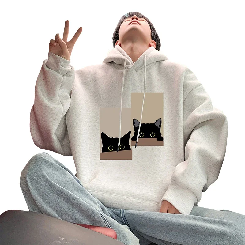 Men's Oversize Cotton Hoodie Cat Print