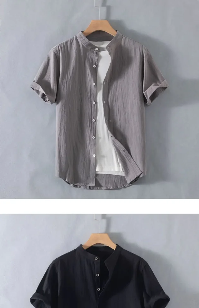 Men's Cotton-Linen Summer Short Sleeve Shirt Detail