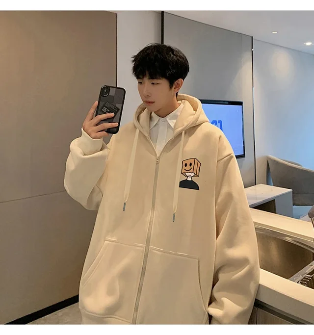 Men's HK Style Oversized Zip Hoodie Detail