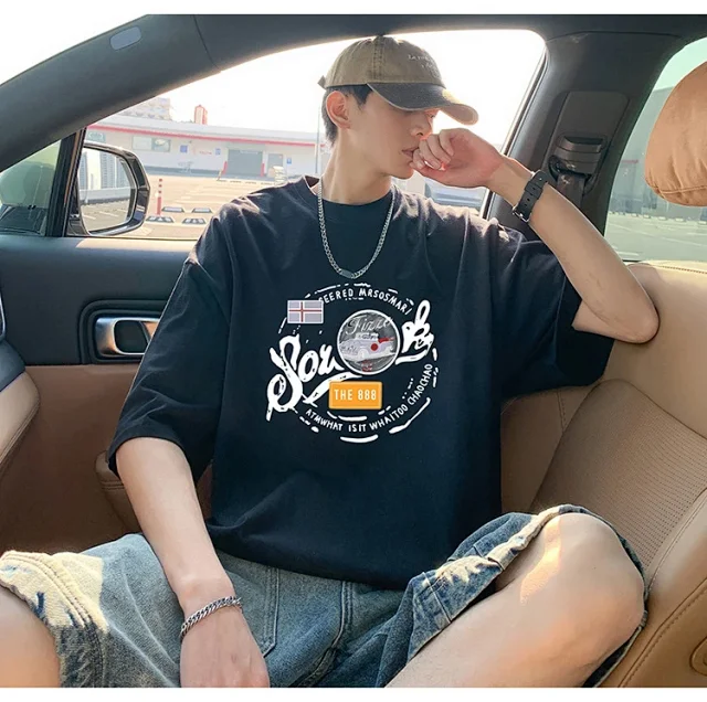 Men's Summer Cotton T-Shirt Loose Fit Detail