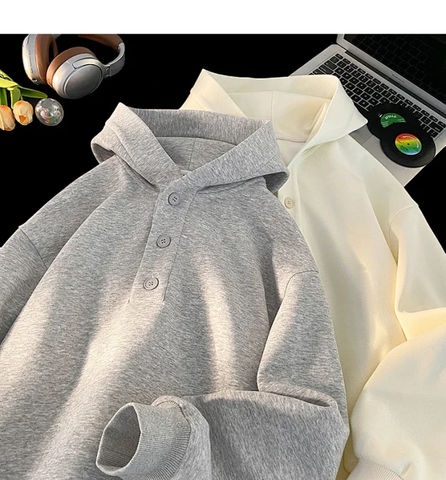 Unisex American Hip-Hop Button Hoodie Detail
