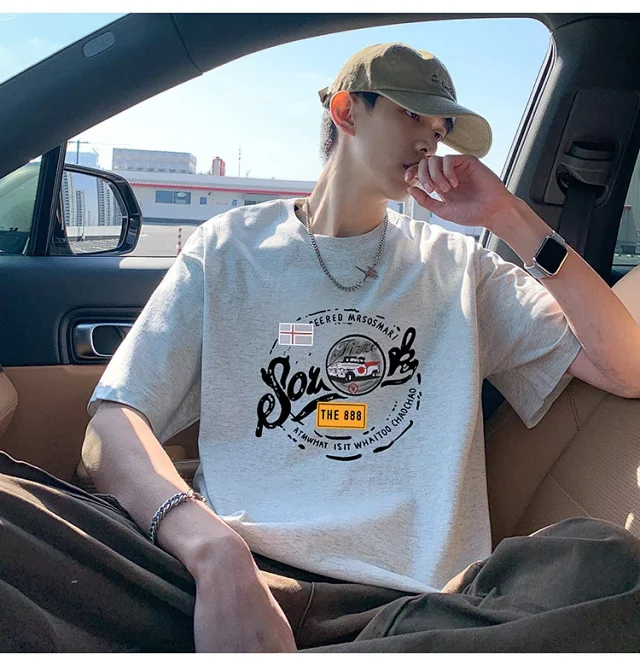 Men's Summer Cotton T-Shirt Loose Fit Detail