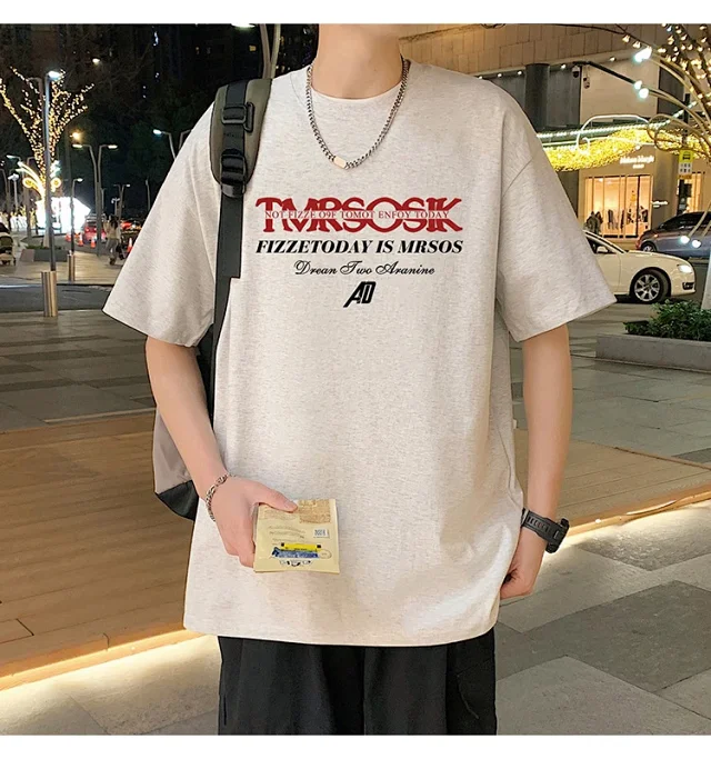 Men's Summer New Loose Crew Neck T-shirt Detail