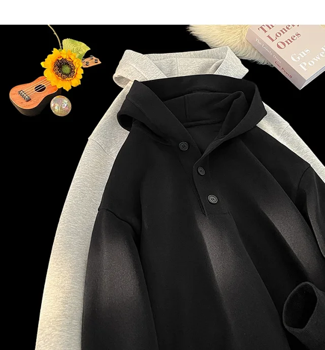 Unisex American Hip-Hop Button Hoodie Detail