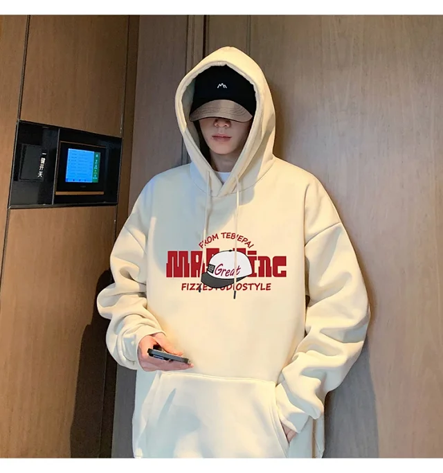 HK Style Men's Oversized Cotton Hoodie Detail