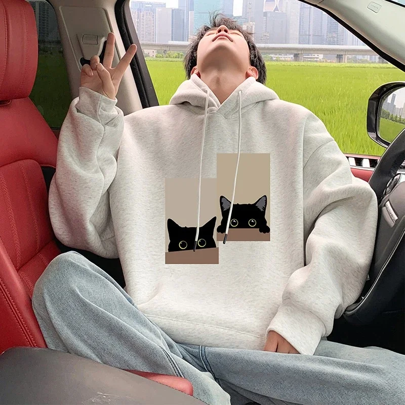 Men's Oversize Cotton Hoodie Cat Print