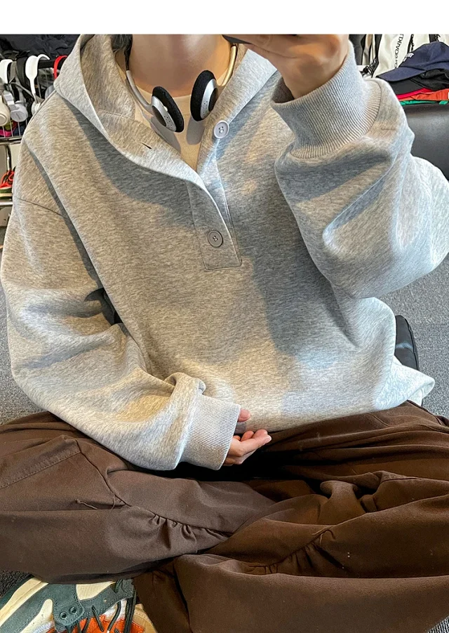 American Hip-Hop Men's Heavyweight Button Hoodie Detail