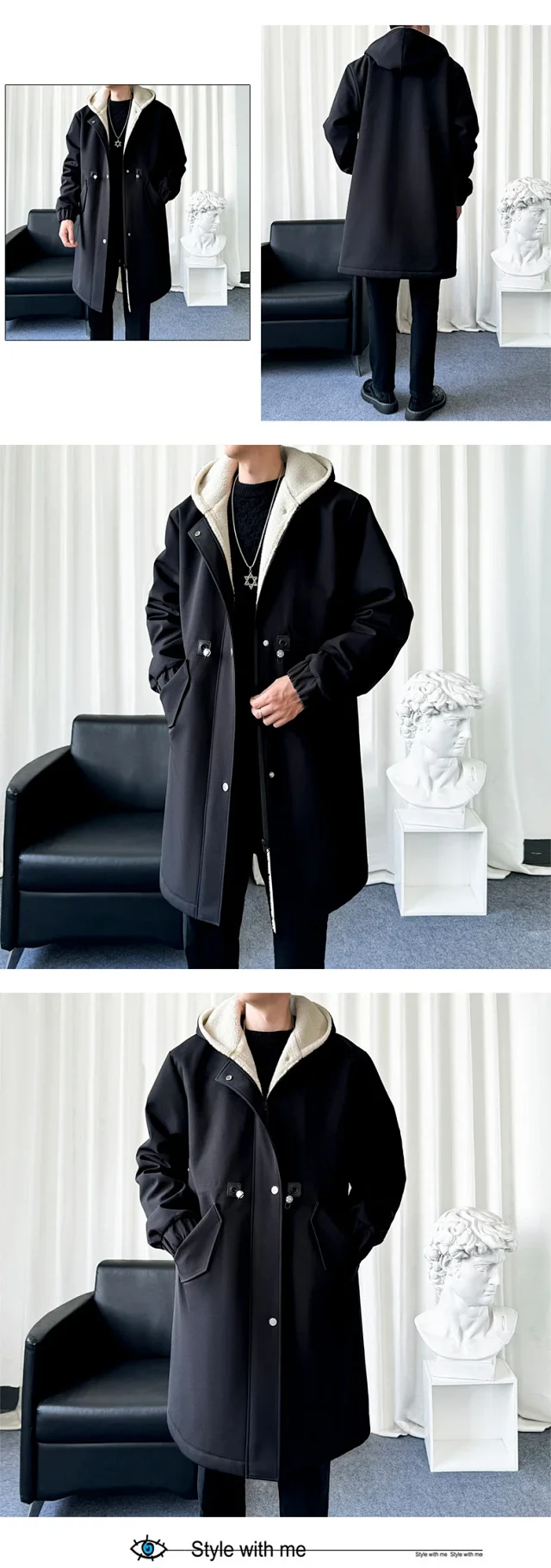 AW24 Men's Japanese Fleece-Lined Hooded Trench Detail