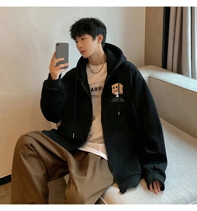 Men's HK Style Oversized Zip Hoodie Detail