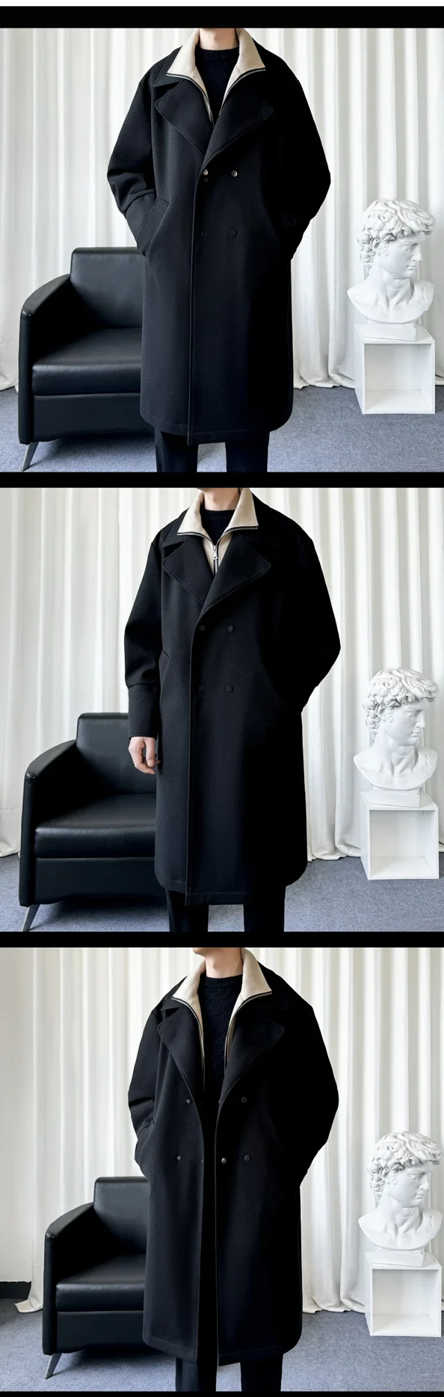 Men's American Retro Two-Tone Hooded Coat Detail