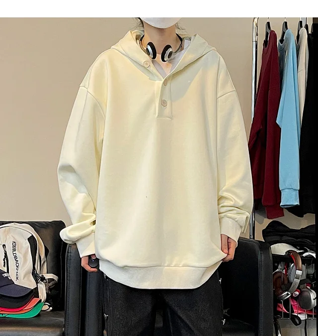 American Hip-Hop Men's Heavyweight Button Hoodie Detail