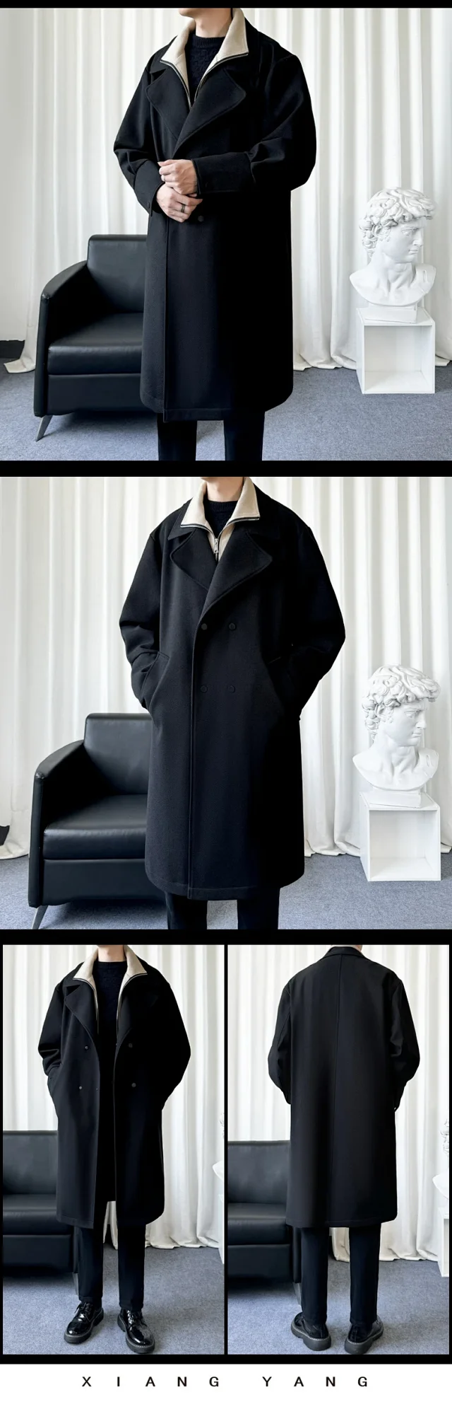 Men's American Retro Two-Tone Hooded Coat Detail