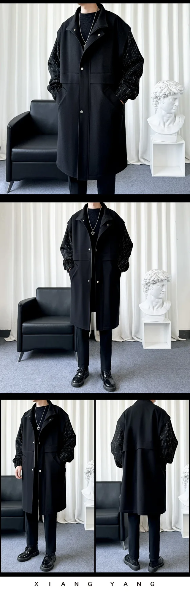 New Men's Japanese Work Trench Coat Detail