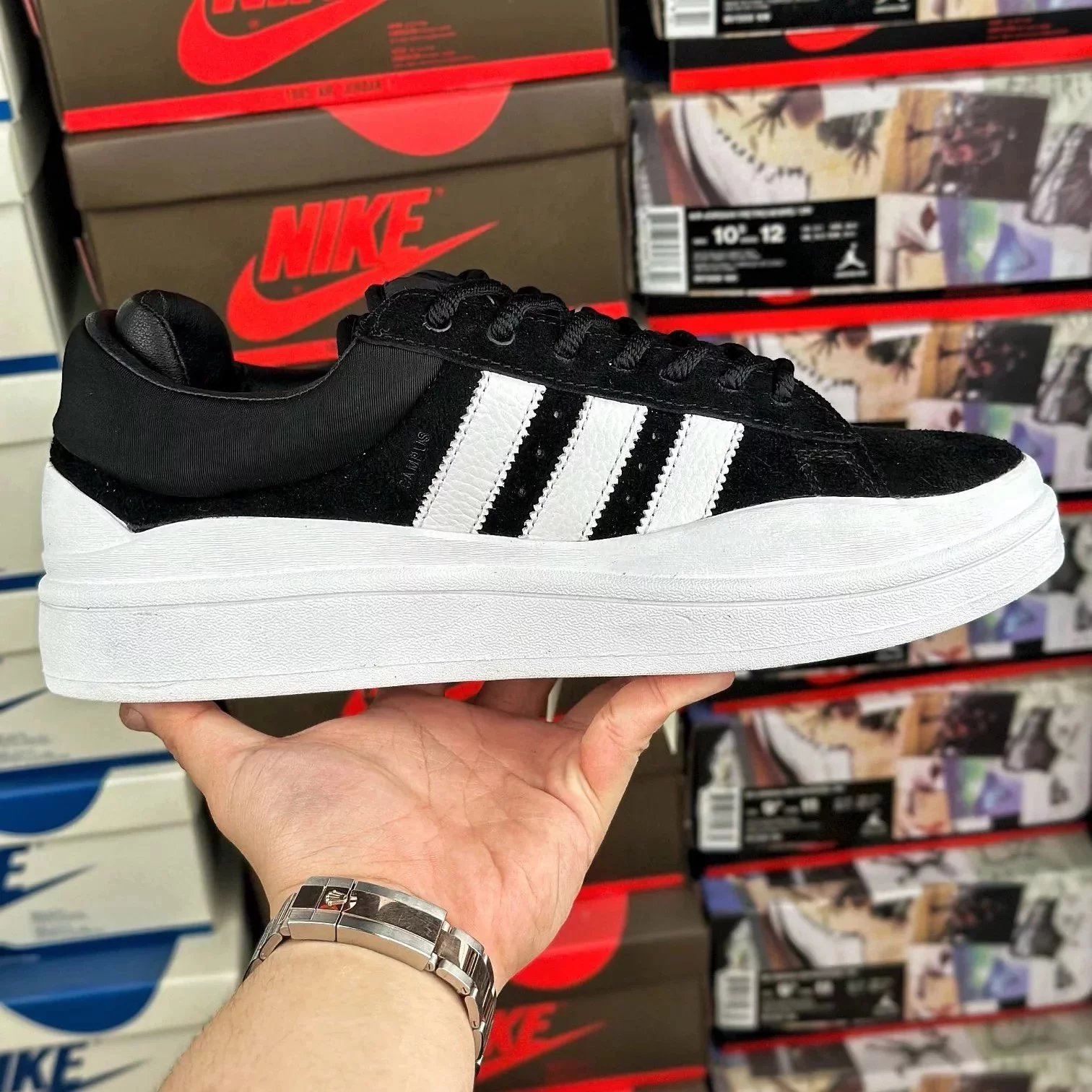 Adidas Forum 84 and Campus — Bad Bunny x Campus Black and White (White Sole) FZ5827