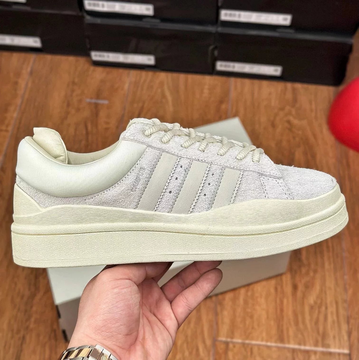 Adidas Forum 84 and Campus — Bad Bunny x Campus Grayish white FZ 5823