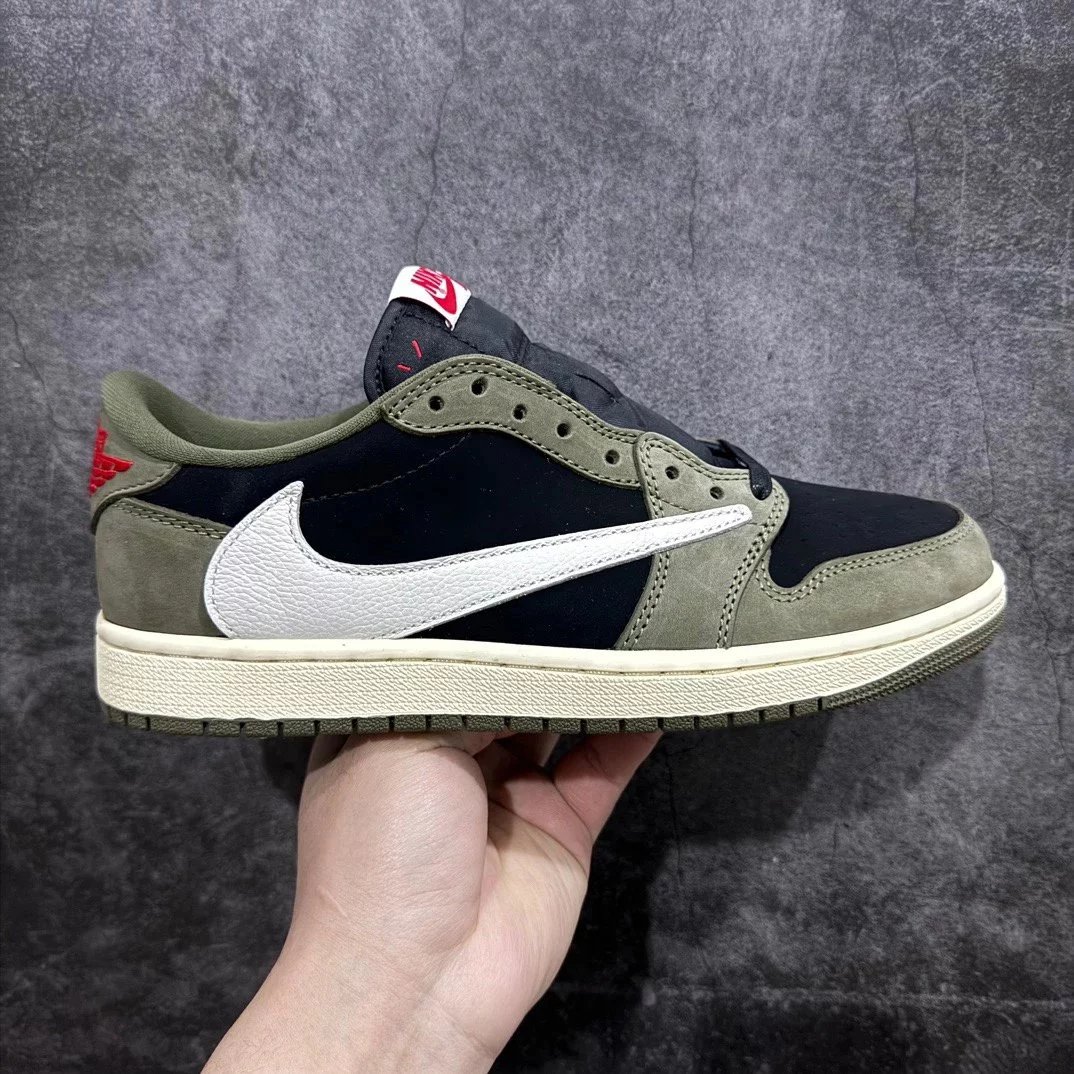 GX version Travis Scott x Air Jordan AJ1 Low OG SP TS joint military green barb 7.0 low top, new version shipped, peak quality, ceiling level