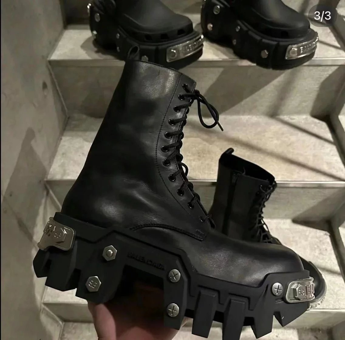 Paris Rivet Bulldozer Derby Shoes Graffiti Couple Shoes High Street Thick-soled Single Shoes Lace-up Calfskin Martin Boots