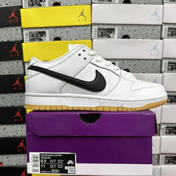 Nike SB Dunk Low Pro White / Black Gum Sneakers Skateboard Shoes - 1