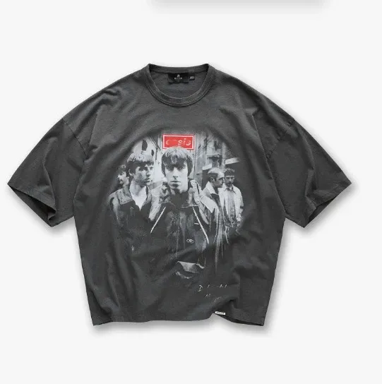 Design Band Photo Print Oversized T-Shirt Charcoal Gray - 1