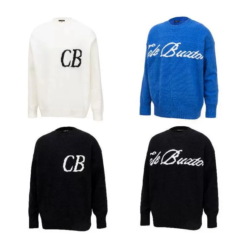 Cole Buxton letter logo jacquard sweater pullover for men and women, round neck versatile knit sweater