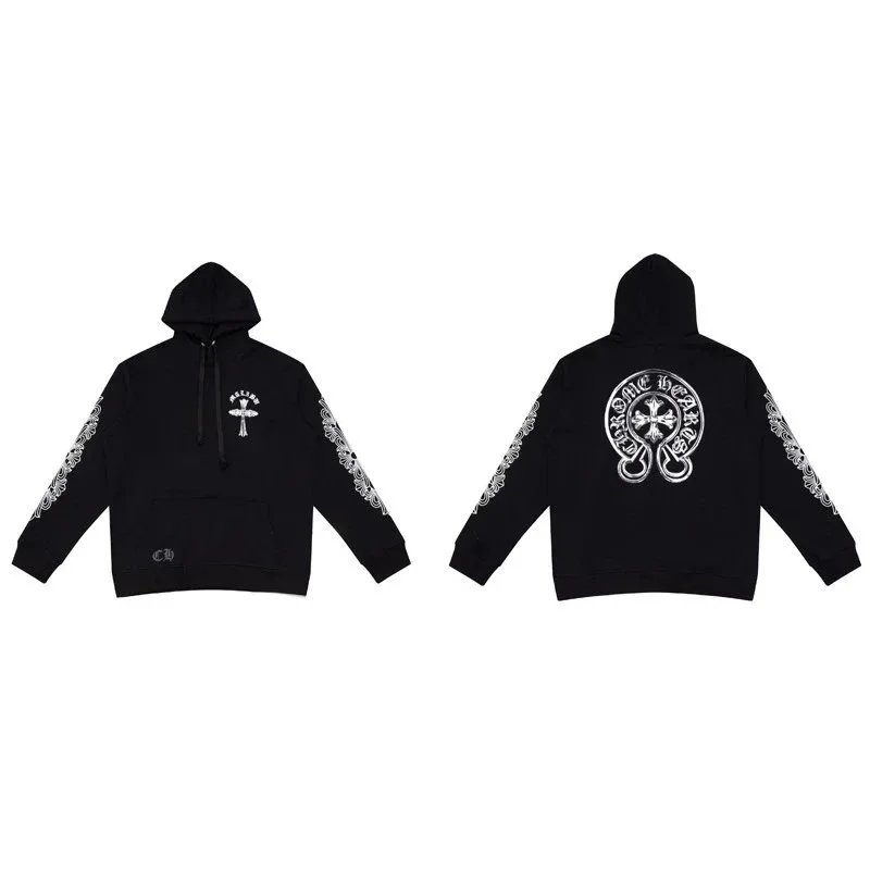 Chrome Hearts Cross Logo Pink Print Black Hoodie - 9