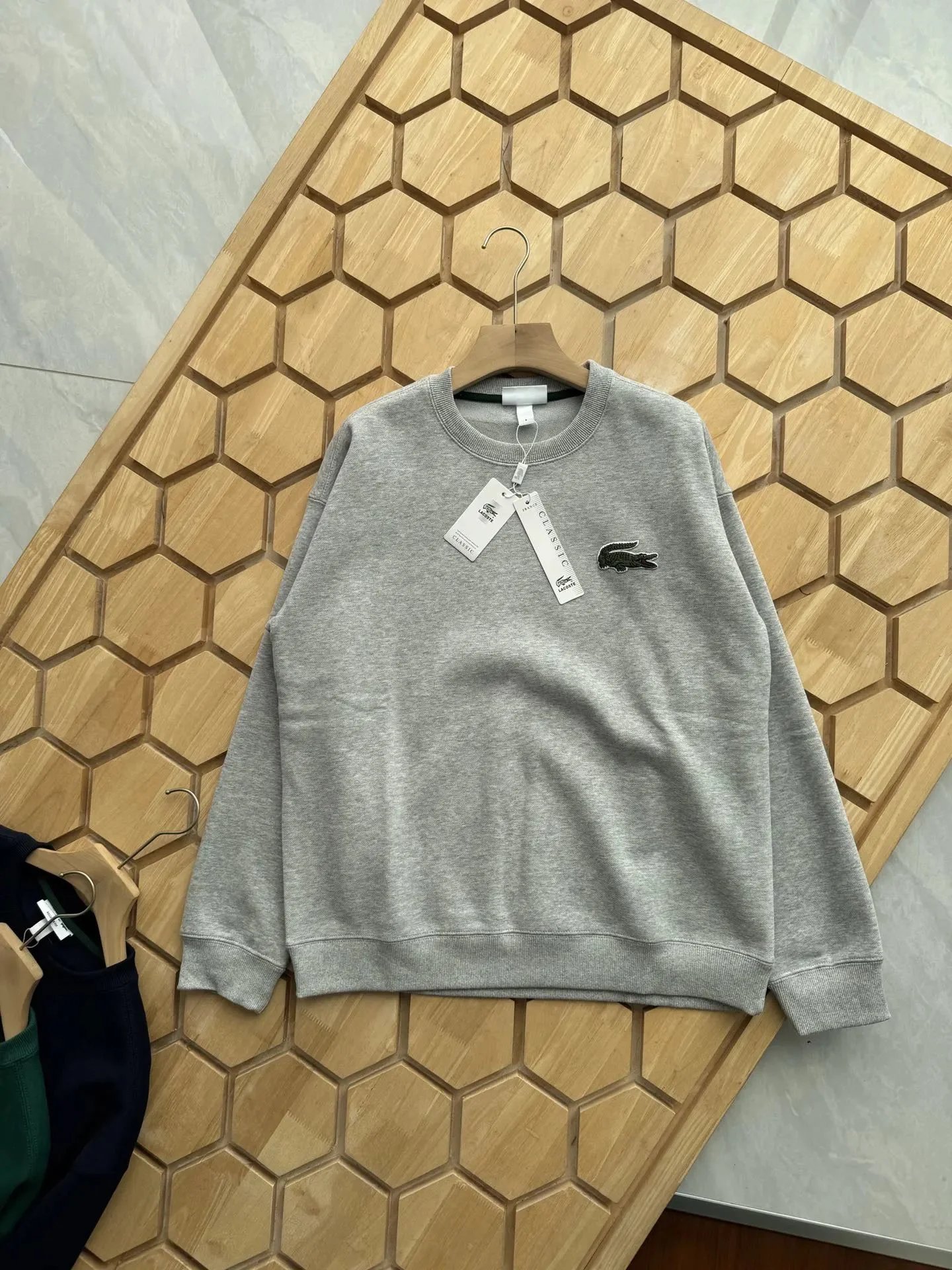 Lacoste Classic Crocodile Embroidered Gray Hoodie - 1