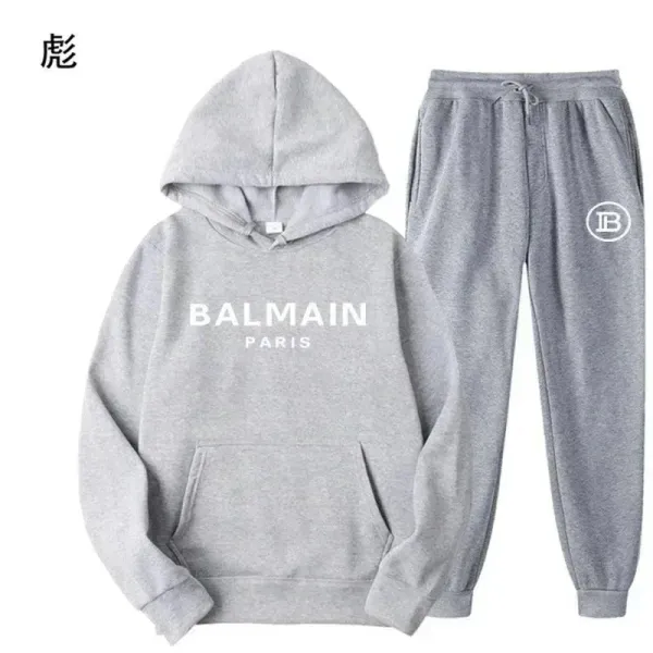 Balmain Logo Hoodie and Sweatpants Set Gray Casual Set - 1