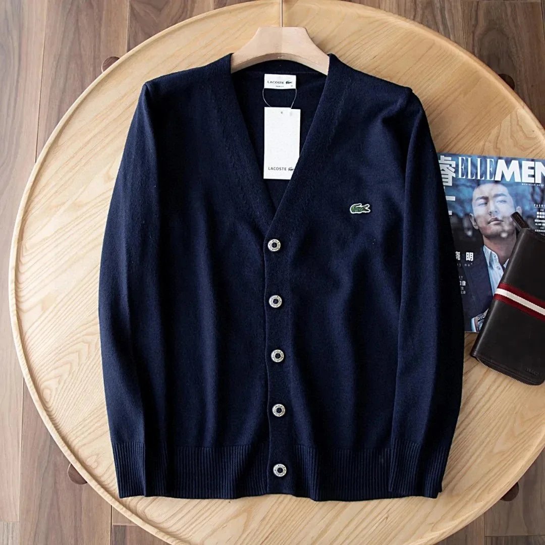 Lacoste Classic V-Neck Cardigan Navy Blue - 1